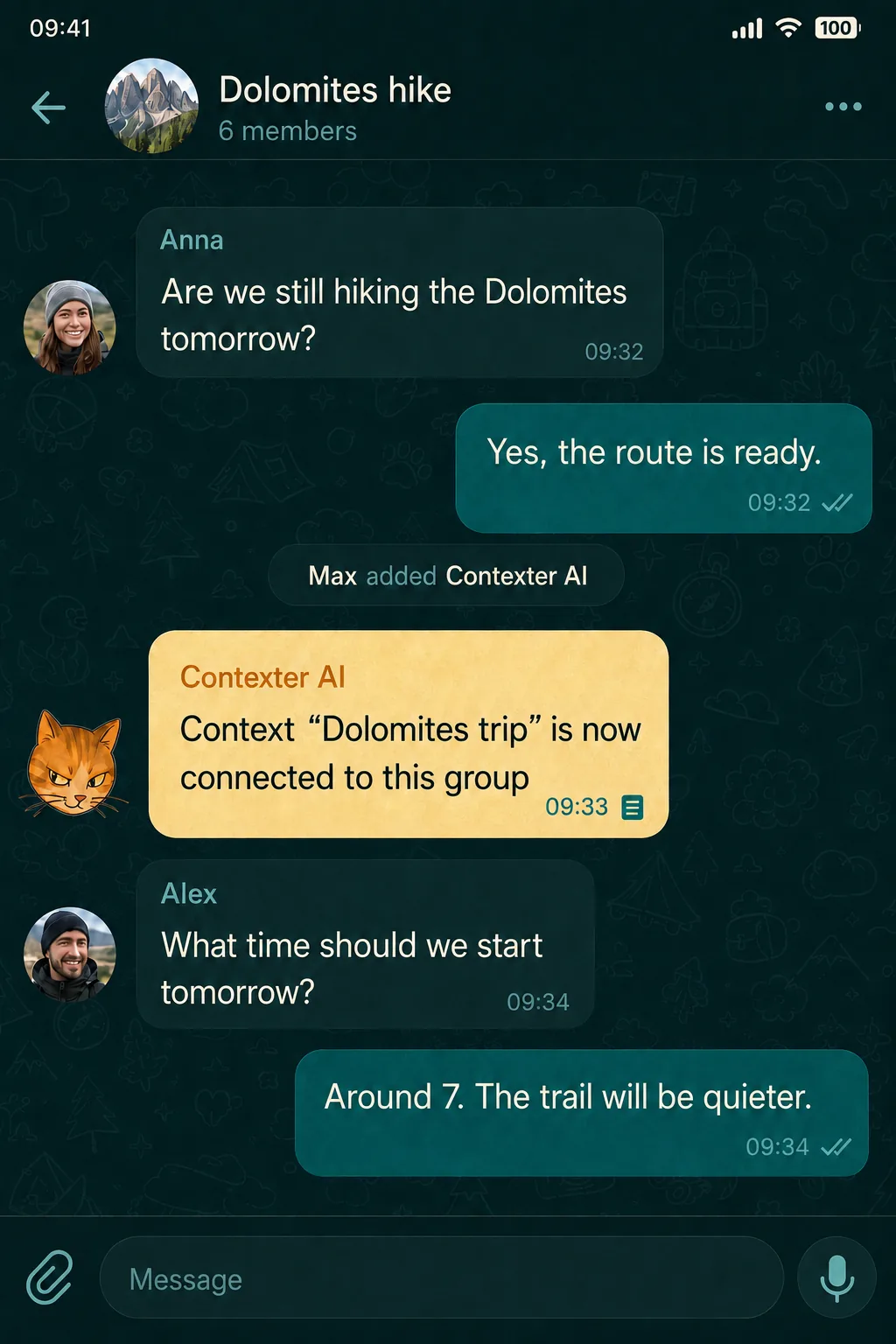 Sharing the context link into a Telegram group
