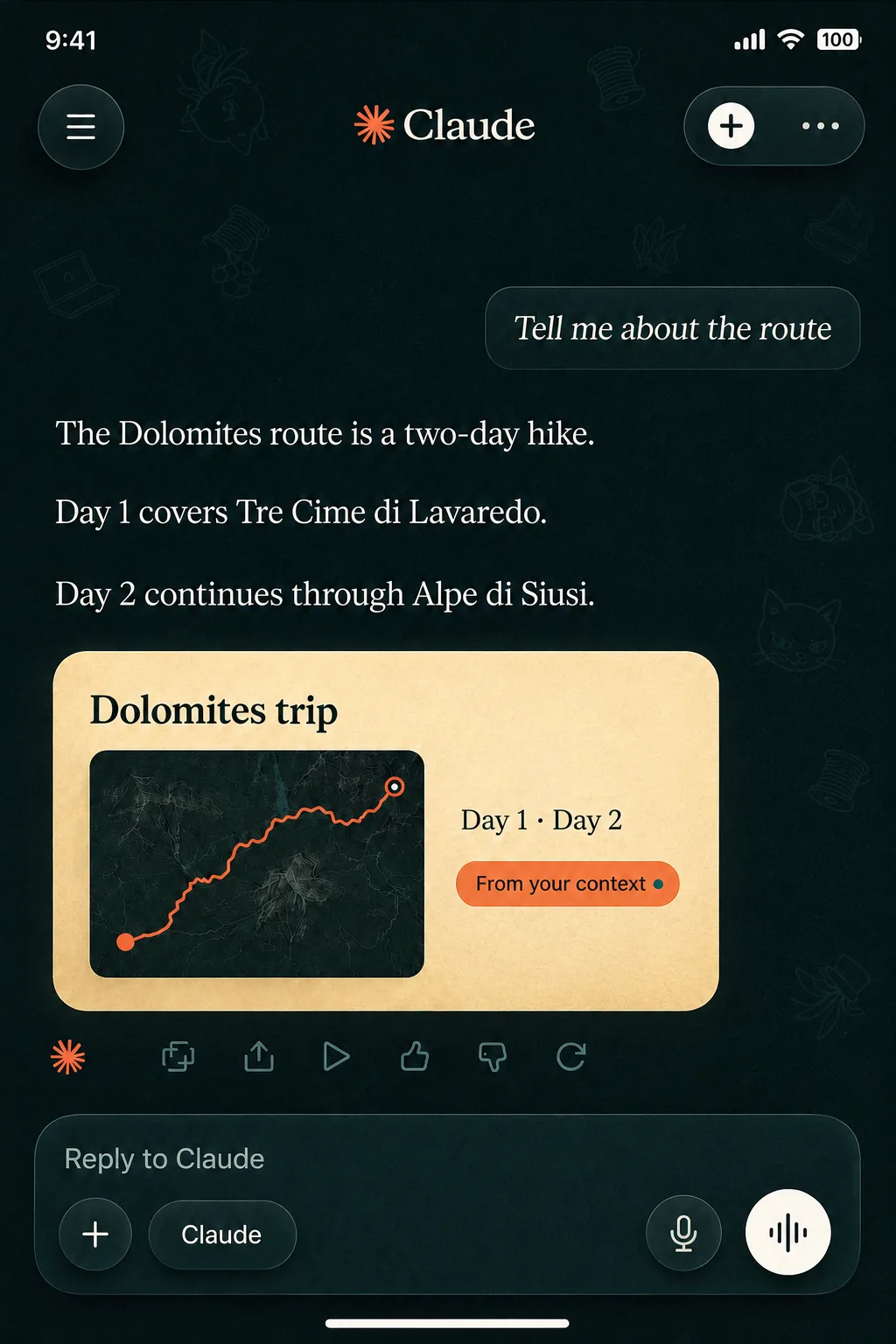 A friend continues the same route in Claude